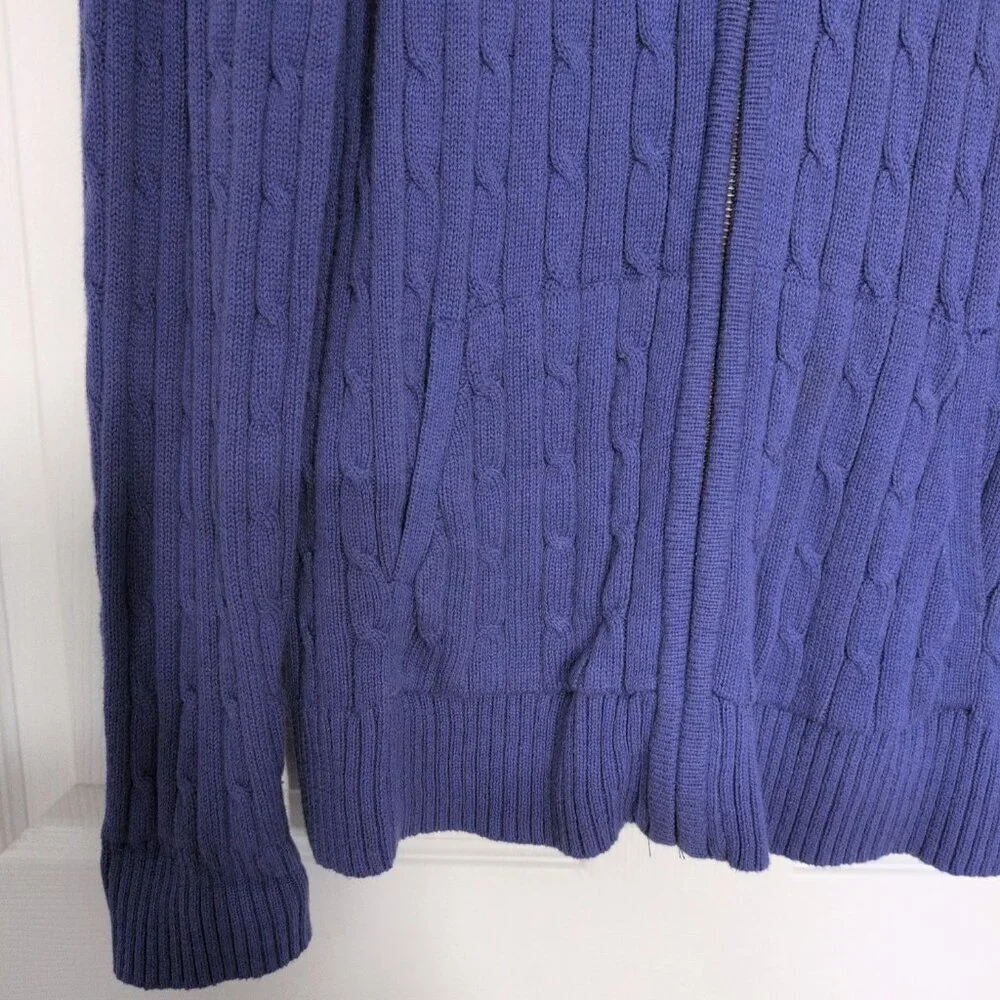 Croft & Barrow Cable Knit Sweater Womens Size Large Purple 100% Cotton Full Zip